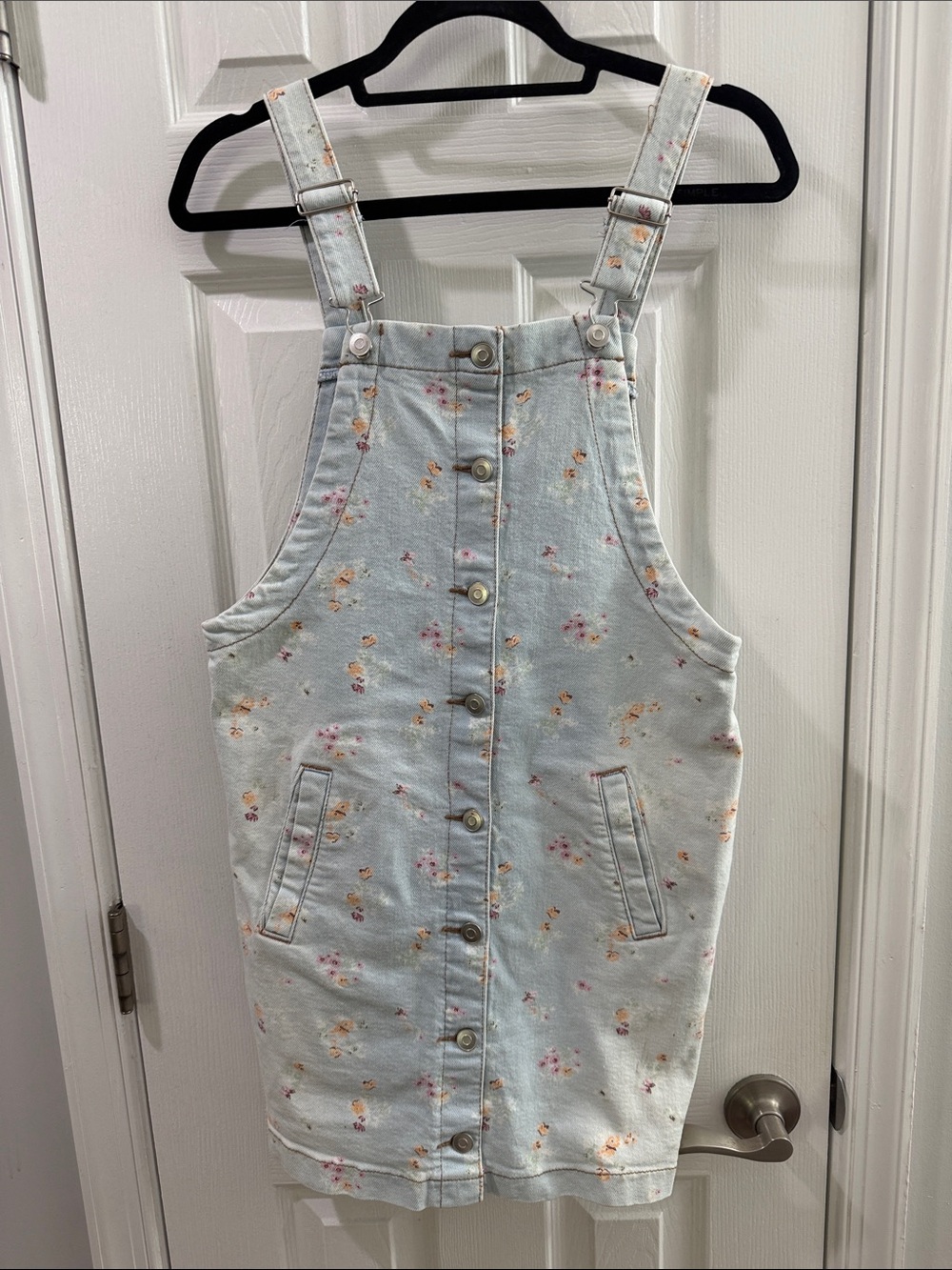 Celebrity Pink Light Blue Floral Denim Overall  Dress Concert/ Festival ready!